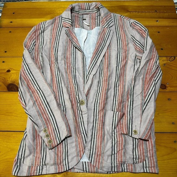 Free People Sweaters - Free People Blazer Cardigan Pink Striped Lightweight Jacket XS